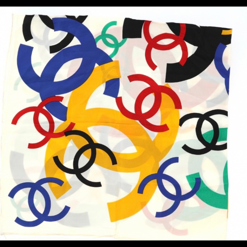 Chanel multicolor logo silk stole